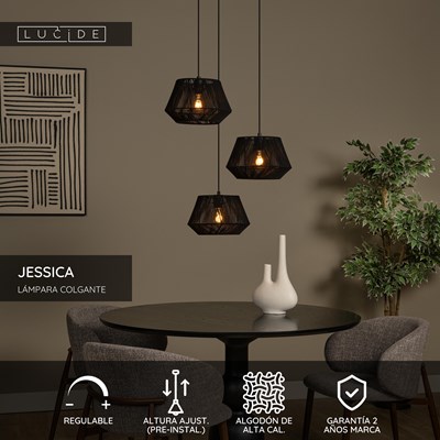 Lucide JESSICA - Lámpara colgante - Ø 35,5 cm - 3xE27 - Negro